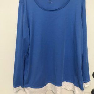 Issac Mizrahi Live Long Sleeve Blue/WhiePullover 100% COTTON Top
